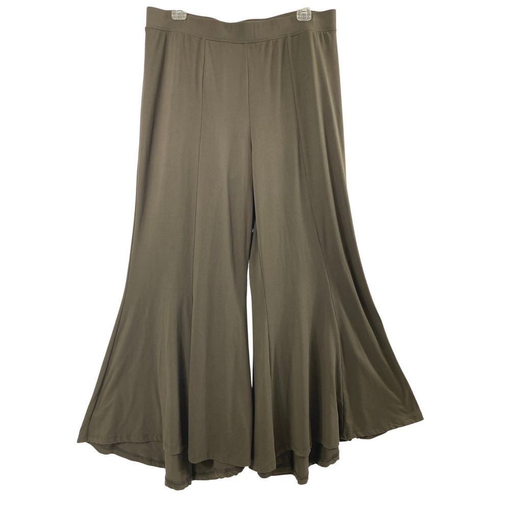 G.I.L.I. Pants Women M Brown Wide Leg Palazzo Boho Flowy Flare Earthy Stretch